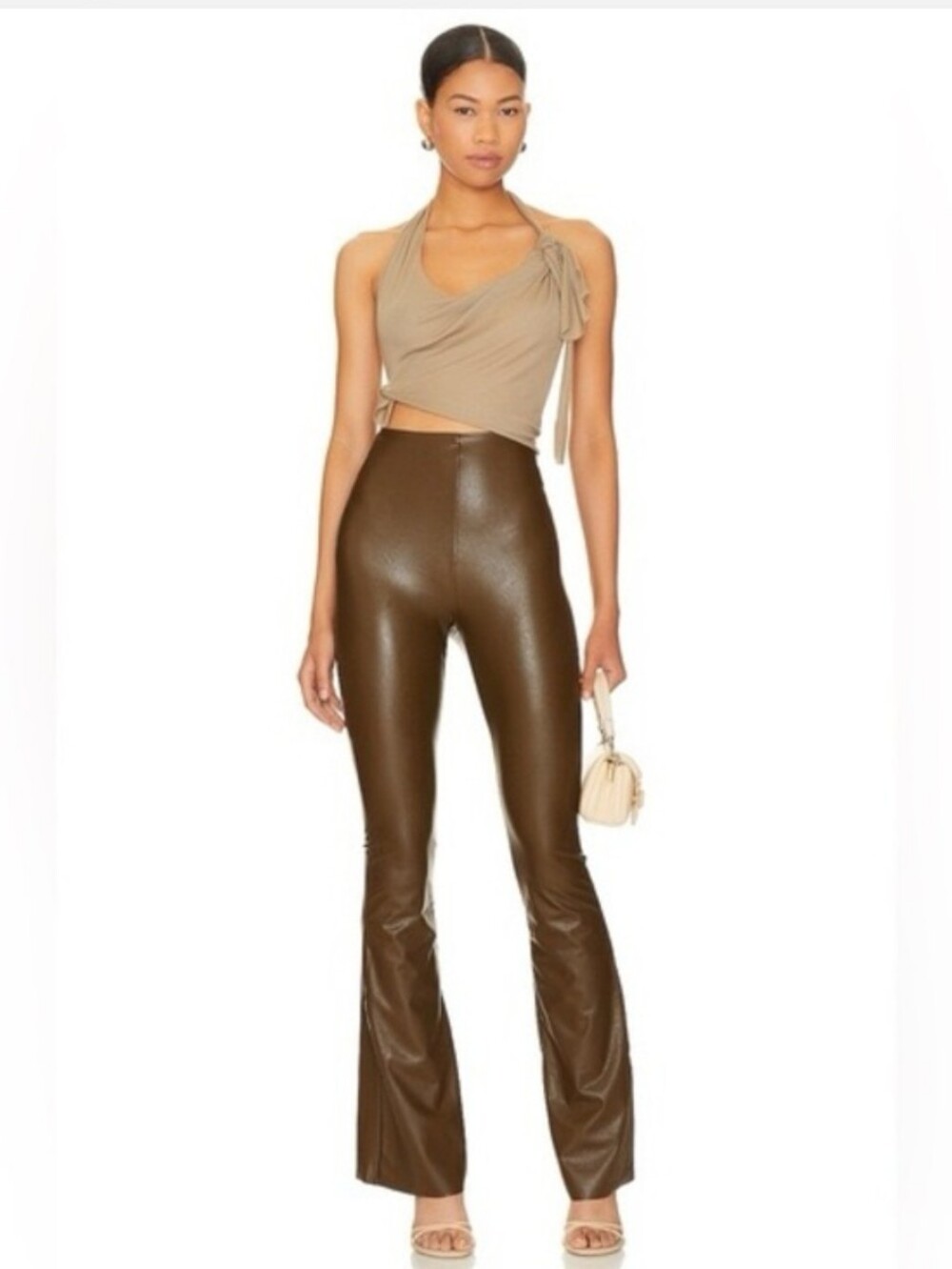 Commando Faux Leather Wide Leg Pull On Flare Pants In Cadet Brown NWT